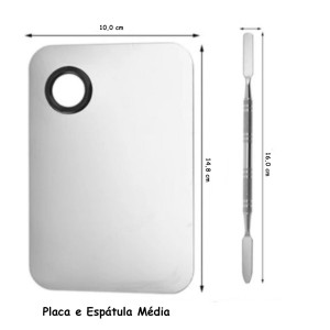 Placa e Espátula p/ Maquiagem em Metal Média