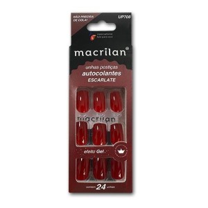 Unhas Postiças Autocolantes Escarlate Efeito Gel Macrilan