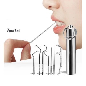 Conjunto de Palitos Dentário Reutilizável p/ Limpeza Oral c/ 7 Peças