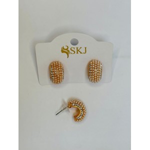 Par de Brincos Argola Pequena com Mini Pérolas e Strass