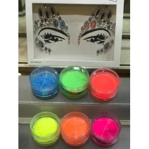 Kit 6 Sombra Neon em pó + 1 Máscara Strass Kit Carnaval