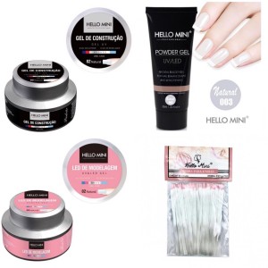 Kit Unha Acrigel Fibra Vidro Gel Hello Mini Natural c/4 peças